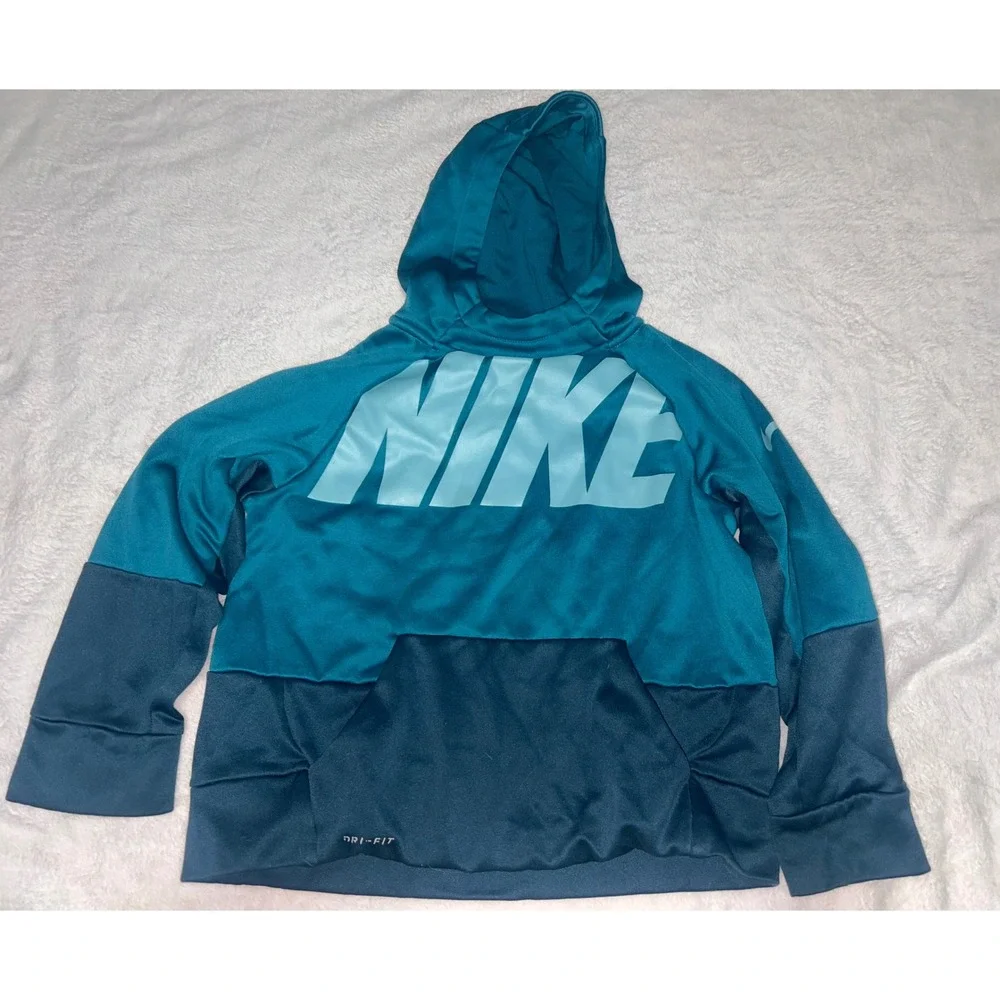 Nike Dri-FIT Boys Teal Blue Pullover Hoodie Sweatshirt Size Small S Logo